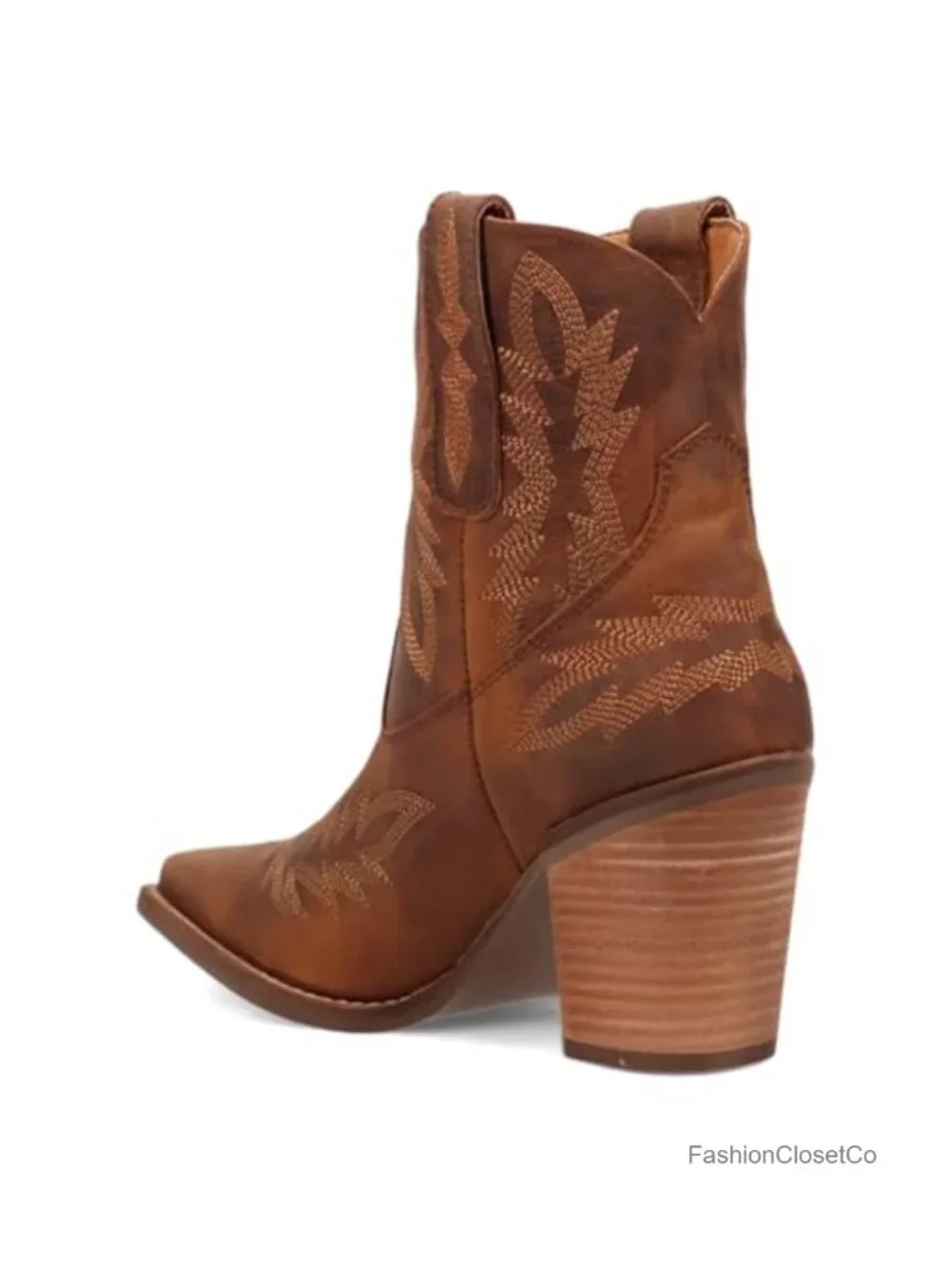 Embroidered Snip Toe Pull On Casual Ankle Boots with Mid Heel